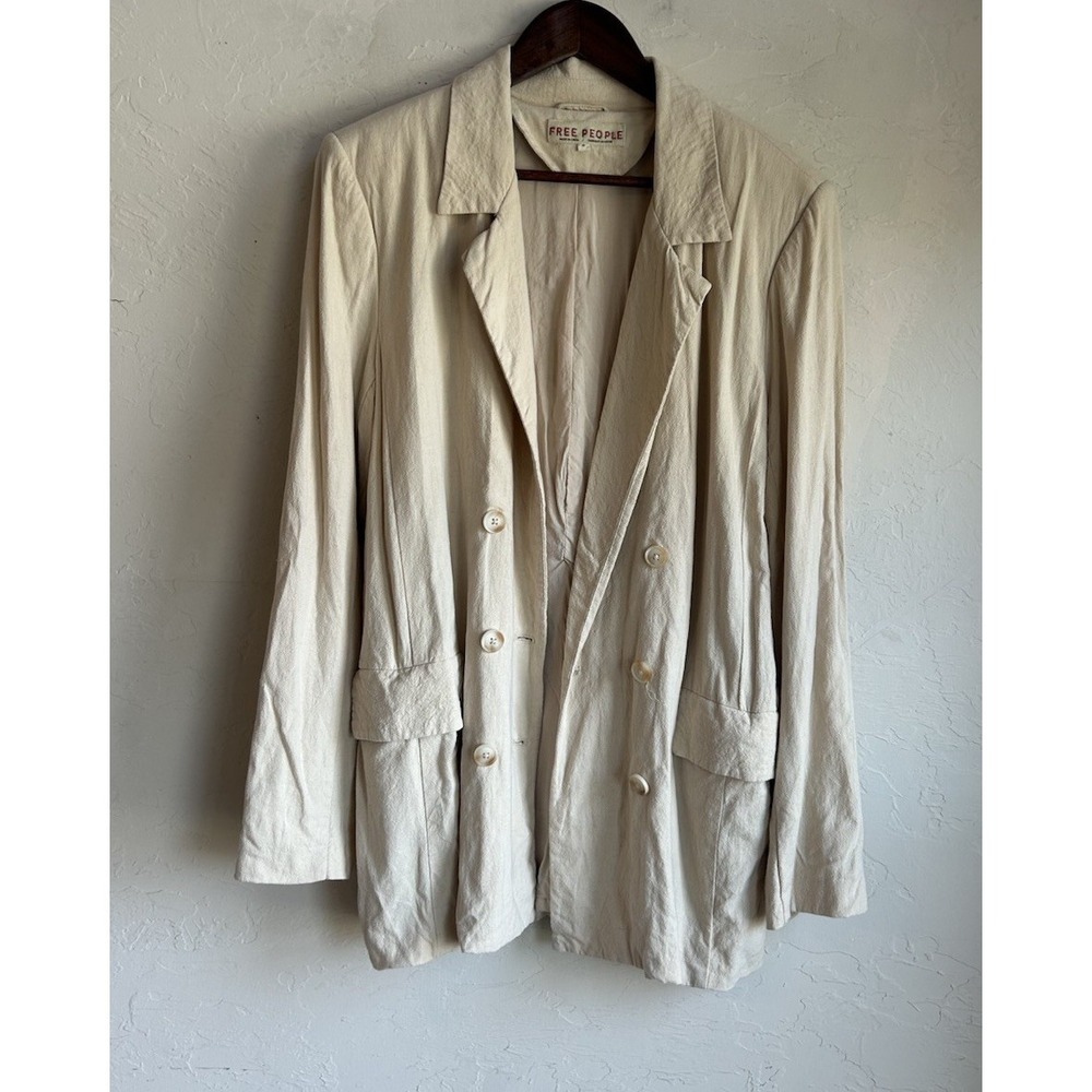 Free People Olivia Blazer M Oversized Double Breasted Linen Cream Minimalist - Picture 2 of 11
